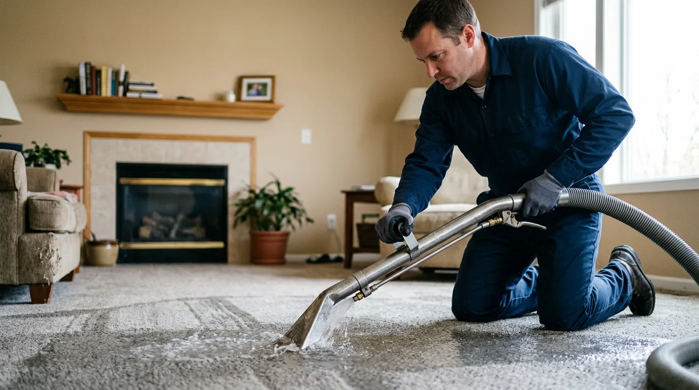 Water damage restoration technician working near Greentown, IN